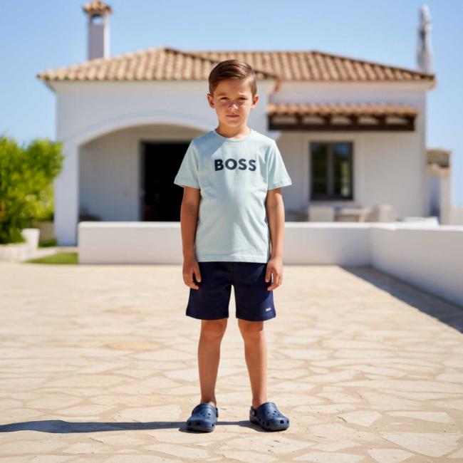 Picture of BOSS Boys Mini Me T-Shirt & Pique Shorts Set X 2 - Sprout Green Navy Blue