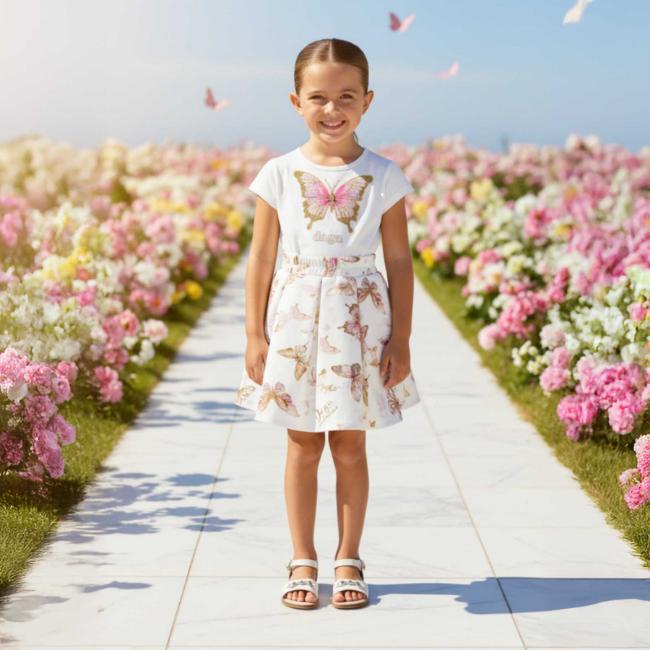 Picture of Daga Girls Twinkle Flight Applique Top & Skirt Set X 2 - White Beige