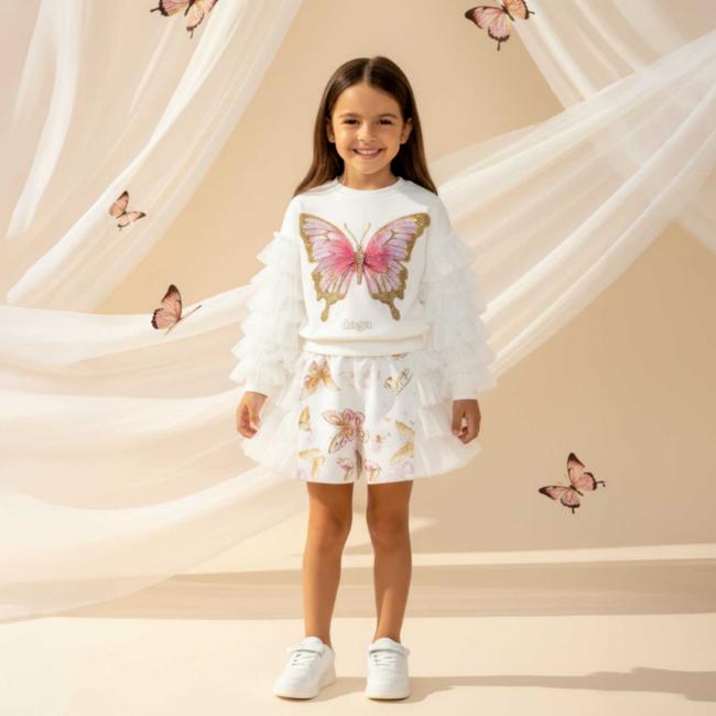 Picture of Daga Girls Twinkle Flight Applique & Tulle Sweater & Tulle Ruffles Shorts Set X 2 - White Beige