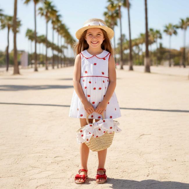 Picture of Deolinda Girls Pavlova Collection Strawberry Print Dress - White Red