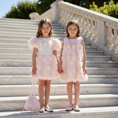 Picture of Deolinda Chic Girls Linda Dress With Tulle Flowers - Pink Ivory
