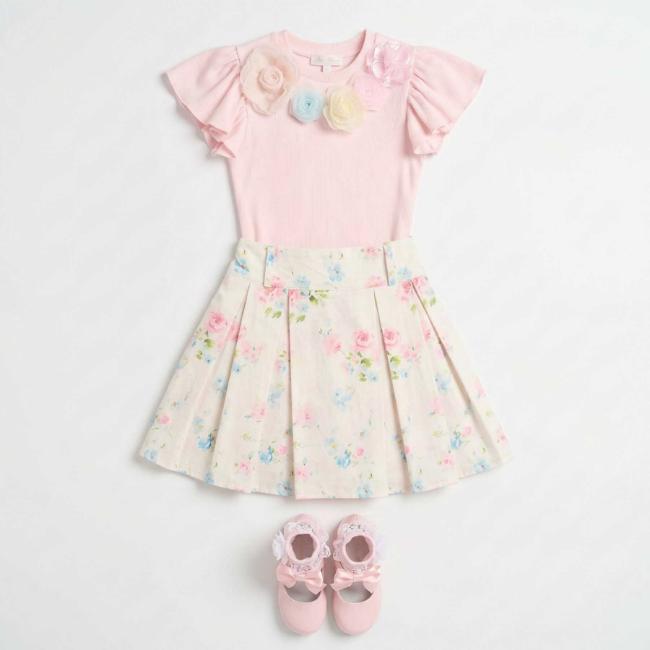 Picture of Beau KiD Girls Floral Skirt & Applique Top Set x 2 - Pink Multi
