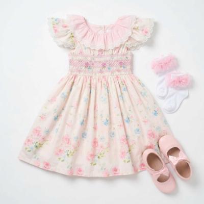 Picture of Beau KiD Girls Summer Smocked Floral Dress - White Pink Multi