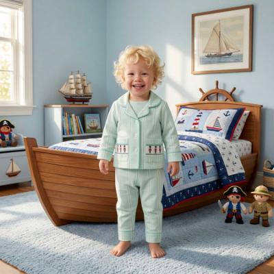 Picture of Beau KiD Boys Smocked Guards Pyjamas Set X 2 - Green Stripe