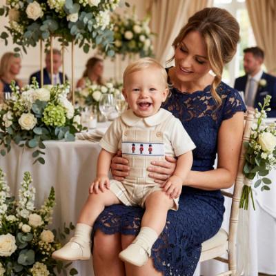 Picture of Beau KiD Boys Smocked Guards Dungarees Set X 2 - Beige Stripe