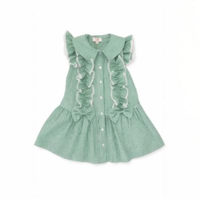 Picture of Caramelo Kids Girls Double Bow Dropped Waist School Dress - Green Gingham