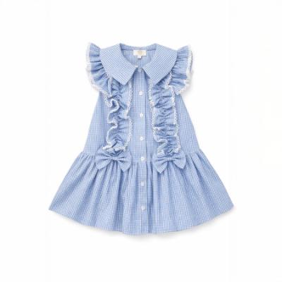 Picture of Caramelo Kids Girls Double Bow Dropped Waist School Dress - Blue Gingham