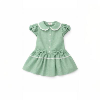Picture of PRE ORDER Caramelo Kids Girls Bow Puff Sleeve School Dress - Green Gingham