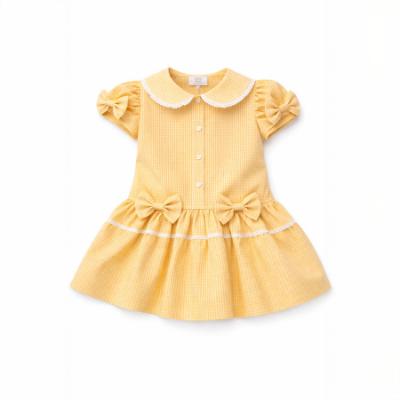 Picture of Caramelo Kids Girls Double Bow Dropped Waist School Dress - Yellow Gingham