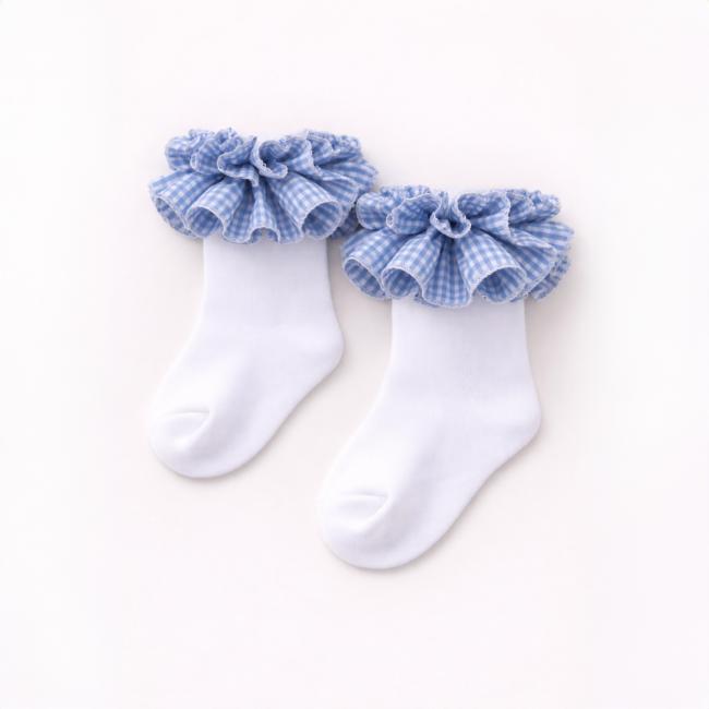 Picture of Caramelo Kids Girls Gingham Ruffle Ankle Socks - Blue
