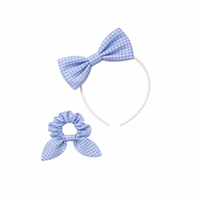 Picture of Caramelo Kids Girls Gingham Scrunchie & Alice Band Set x 2 - Blue