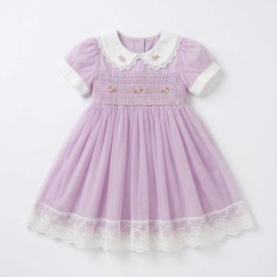 Picture of Beau KiD Girls Summer Smocked Bodice Puff Sleeve Tulle Overlay Dress - Lilac