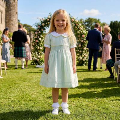 Picture of Beau KiD Girls Smocked Traditional Puff Sleeve Dress - Mint Green Stripe