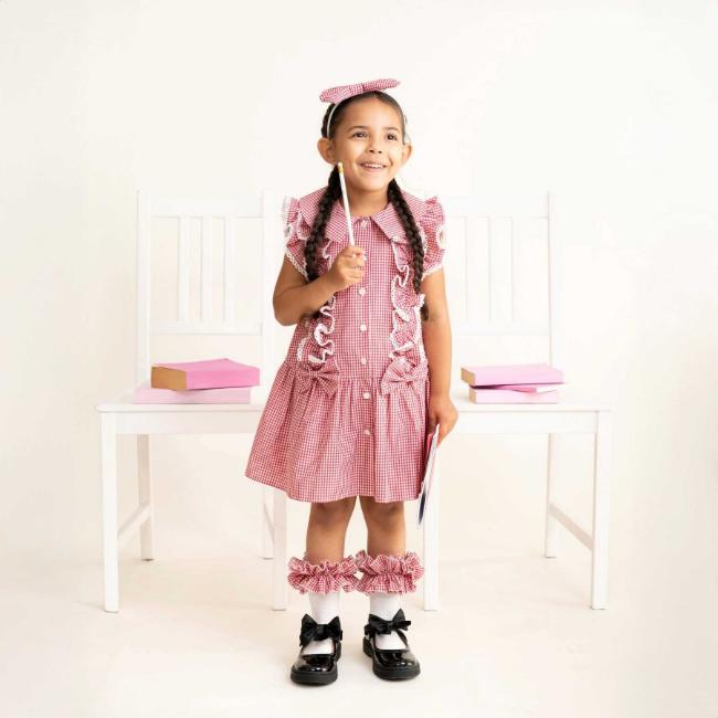 Picture of PRE ORDER Caramelo Kids Girls Double Bow Dropped Waist School Dress - Red Gingham