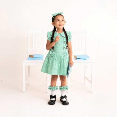 Picture of Caramelo Kids Girls Ruffle Summer School Dress - Green Gingham
