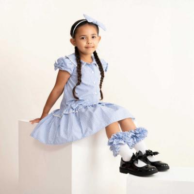 Picture of Caramelo Kids Girls Double Bow Dropped Waist School Dress - Blue Gingham