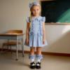 Picture of PRE ORDER Caramelo Kids Girls Double Bow Dropped Waist School Dress - Blue Gingham