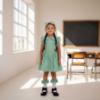 Picture of PRE ORDER Caramelo Kids Girls Double Bow Dropped Waist School Dress - Green Gingham