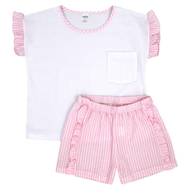 Picture of Rapife Summer Girls Top & Stripe Seersucker Bermuda Shorts Set X 2 - White Pink