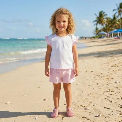 Picture of Rapife Summer Girls Top & Stripe Seersucker Bermuda Shorts Set X 2 - White Pink