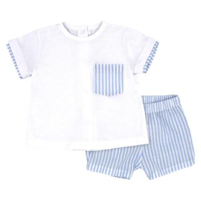 Picture of Rapife Summer Baby Boys Jersey Top & Stripe Seersucker Shorts Set X 2 - White Blue