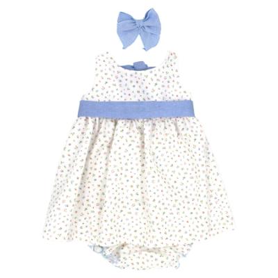 Picture of Rapife Summer Girls Floral Ruffle Dress & Hair Bow Set X 2 - Pale Blue