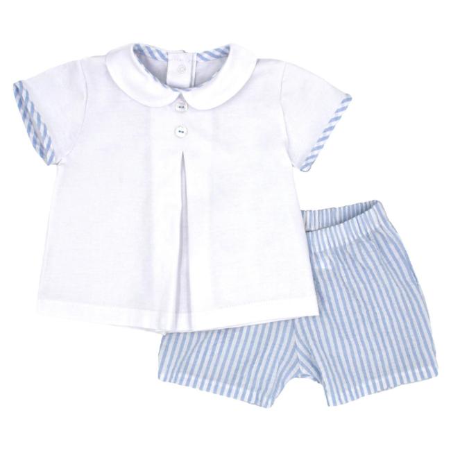 Picture of Rapife Summer Baby Boys Top & Seersucker Bloomers Set X 2 - White Pale Blue