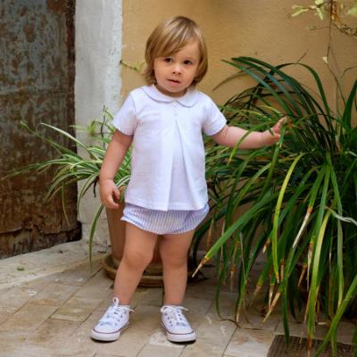 Picture of Rapife Summer Baby Boys Top & Seersucker Bloomers Set X 2 - White Pale Blue