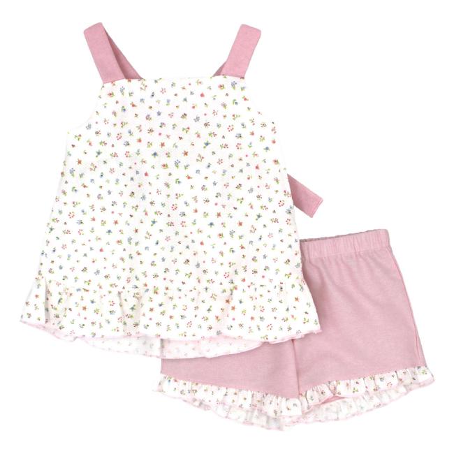 Picture of Rapife Summer Girls Floral Ruffle Sun Top & Shorts Set X 2 - Pale Pink