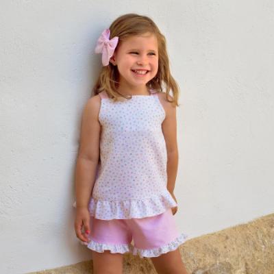 Picture of Rapife Summer Girls Floral Ruffle Sun Top & Shorts Set X 2 - Pale Pink