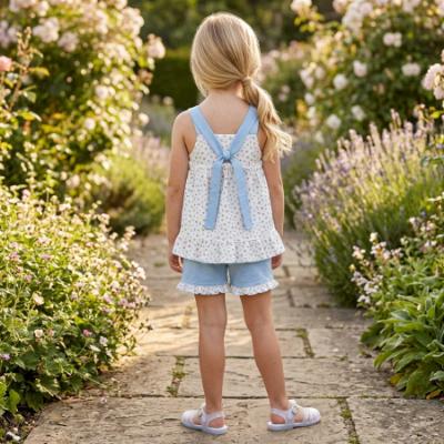 Picture of Rapife Summer Girls Floral Ruffle Sun Top & Shorts Set X 2 - Pale Blue