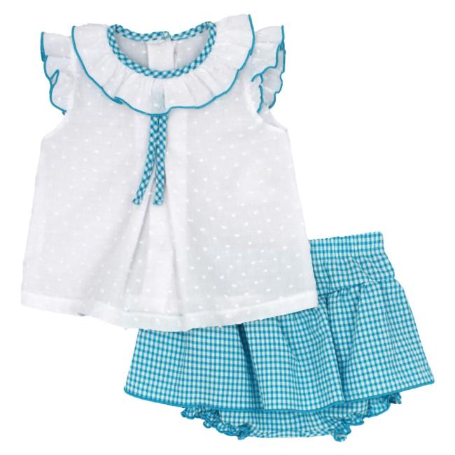 Picture of Rapife Summer Baby Girls Plumetti Blouse & Skort Set X 2 - Turquoise Check
