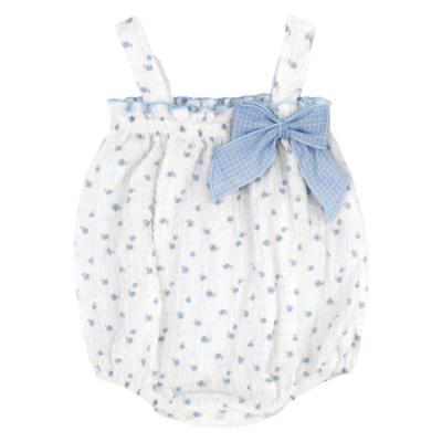 Picture of Rapife Summer Baby Girls Floral Fixed Bow Romper - Sky Blue
