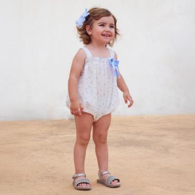 Picture of Rapife Summer Baby Girls Floral Fixed Bow Romper - Sky Blue