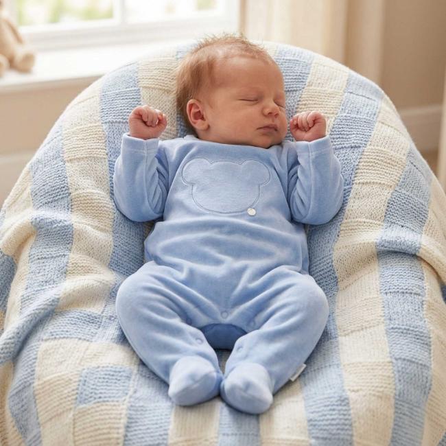 Picture of Blues Baby Boys Velour Teddy Bear Sleeper - Powder Blue