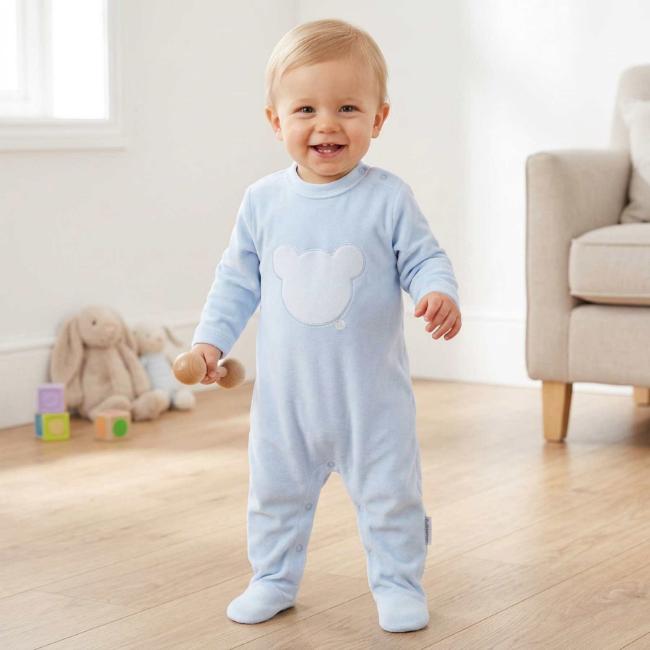 Picture of Blues Baby Boys Velour Teddy Bear Sleeper - Pale Blue
