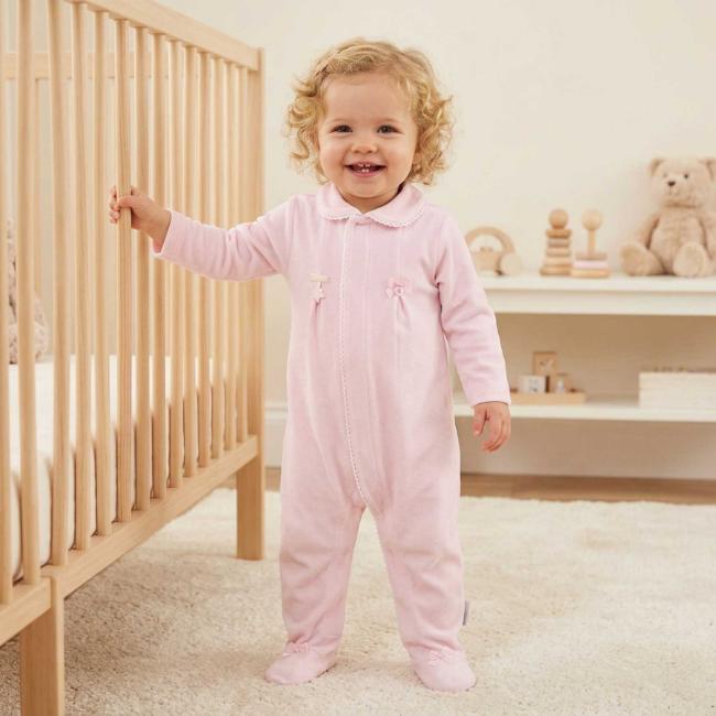 Picture of Blues Baby Girls Front Opening Lace Trim Jersey Babygrow - Pink