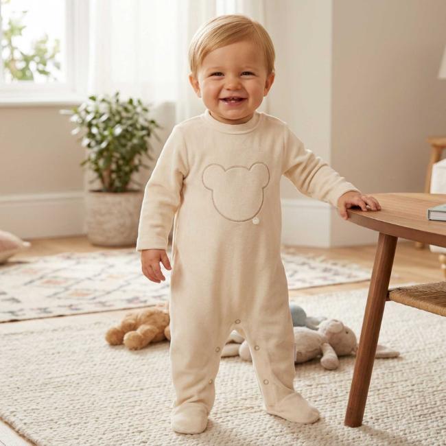 Picture of Blues Baby Unisex Velour Teddy Bear Sleeper - Caramel Beige