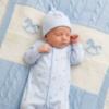 Picture of Blues Baby Boys AOP Rockinghorse Jersey Babygrow & Hat Set X 2 - Blue Grey