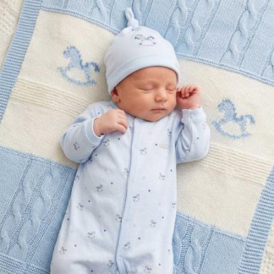 Picture of Blues Baby Boys AOP Rockinghorse Jersey Babygrow & Hat Set X 2 - Blue Grey