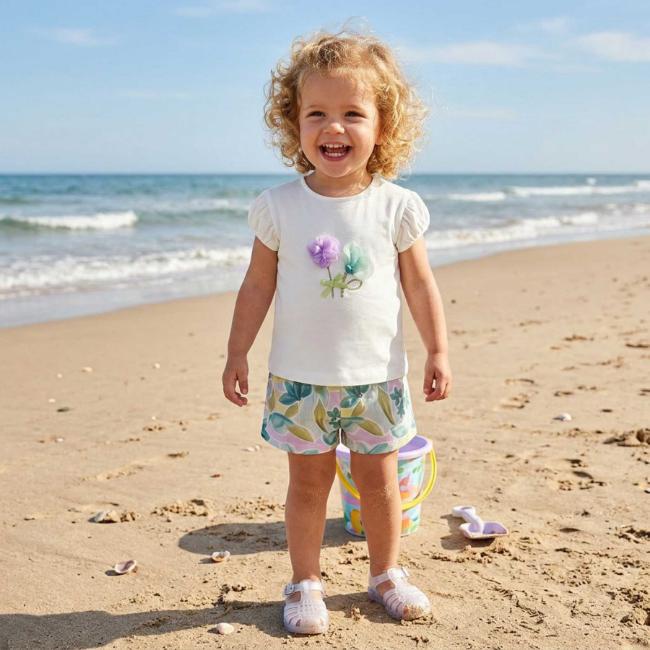 Picture of Mayoral Toddler Girls Summer Blossom Shorts Set X 2 - Lake Green