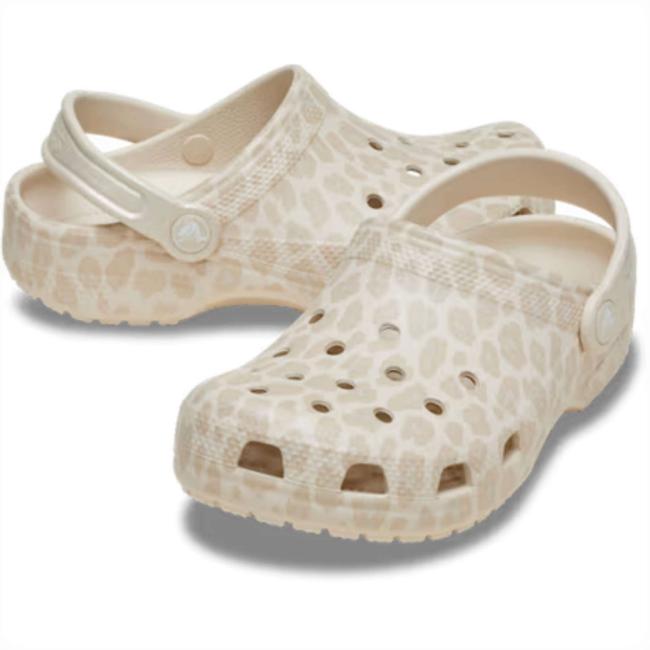 Picture of Crocs Kids Classic Animal Glitter Clog - Almond Tint Leopard