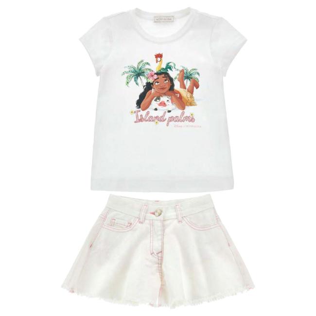 Picture of PRE ORDER Monnalisa Girls Disney Moana Top & Shorts Set X 2 - White