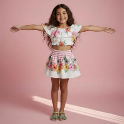 Picture of Monnalisa Girls Disney Moana Floral Top & Skirt Set X 2 - White Multi