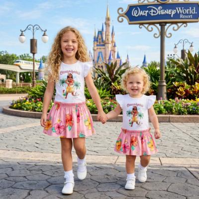 Picture of PRE ORDER Monnalisa Girls Disney Moana Drop Waist Jersey Dress - White Multi