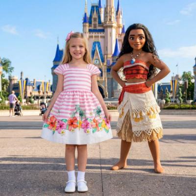 Picture of PRE ORDER Monnalisa Girls Disney Moana Poplin Dress - White Multi