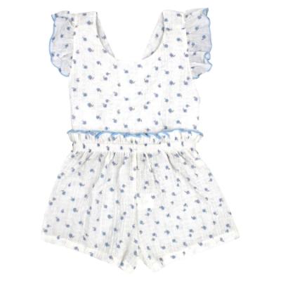 Picture of Rapife Summer Girls Floral Ruffle Straps Playsuit - Sky Blue