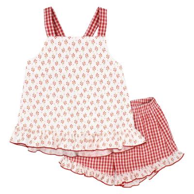 Picture of Rapife Summer Girls Floral Ruffle Sun Top & Shorts Set X 2 - Red Gingham