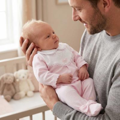 Picture of Blues Baby Girls Babygrow With Heart Embroidery Bodice - White Pale Pink