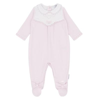 Picture of Blues Baby Girls Babygrow With Heart Embroidery Bodice - White Pale Pink